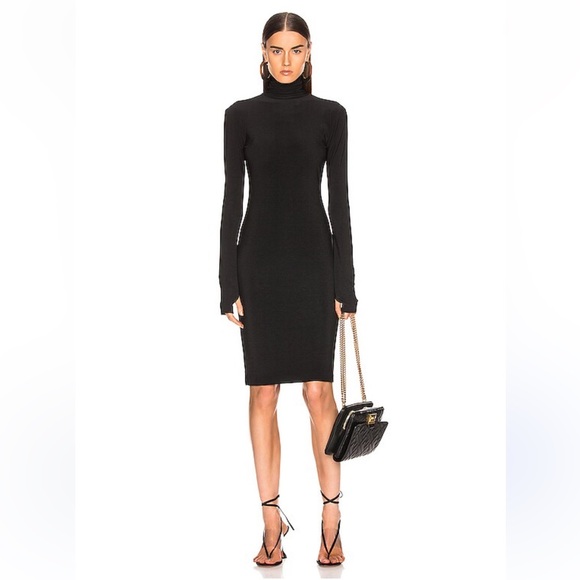 Norma Kamali Slim Fit Turtleneck Thumbhole Long Sleeve Dress - Picture 13 of 15